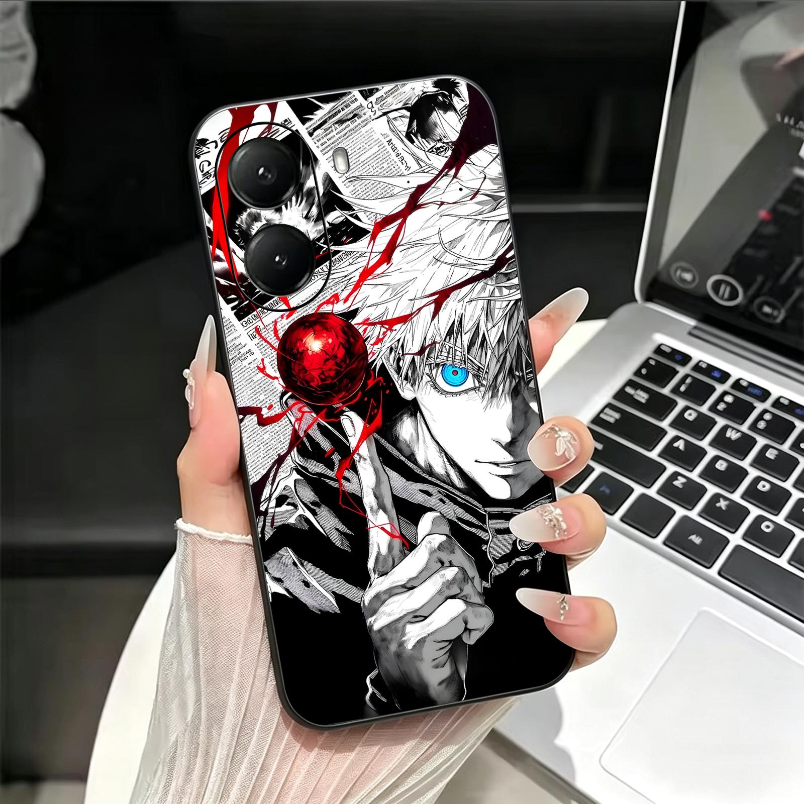 Phone Cases Jujutsu Kaisen - Xiaomi POCO M8、M7、M6、X8、X7、X6、F9、F8、F7、F6 Pro用、超ソフトな黒色の耐衝撃ケース。アニメ「呪術廻戦」デザイン。