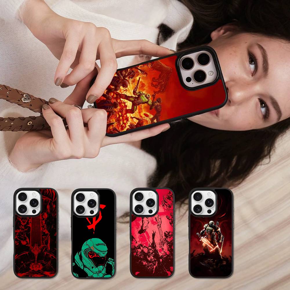 Phone Cases H&M - ゲーム「H-DOOM Eternal-S」用、iPhone用、ブラック、硬質プラスチック製、17 Air、16、14、11、15、13、12 Pro Max対応、PC/TPU製、スマートフォンケースカバー。