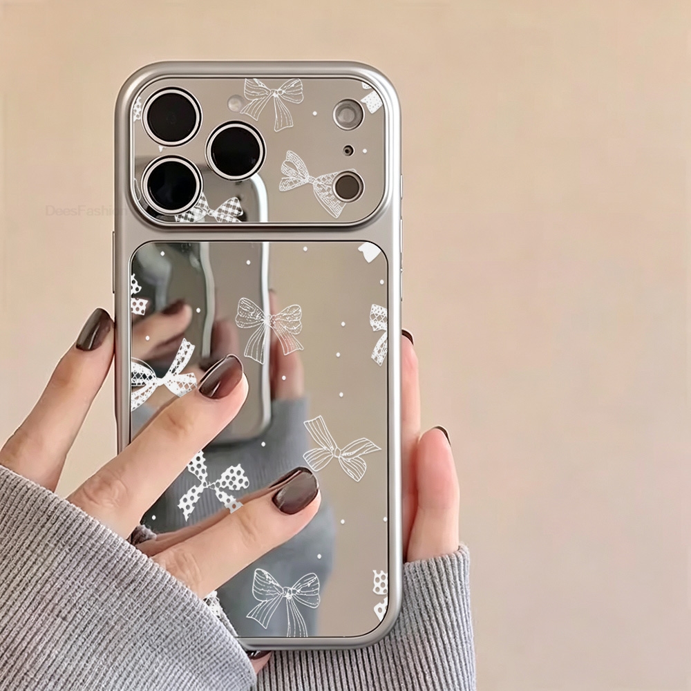 Phone Cases Iphone 13 - エレガントな白いリボンが付いた、大窓型のレンズ保護機能付きiPhone 18、17、16、15、14、13、12、11 Pro Max用耐衝撃ケース。
