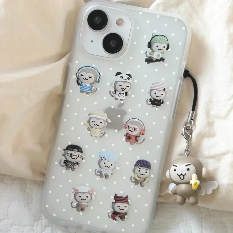 シンプルで可愛いモンキー柄の白い水玉模様のiPhoneケース - Phone Cases For Iphone 16 のレビューと価格