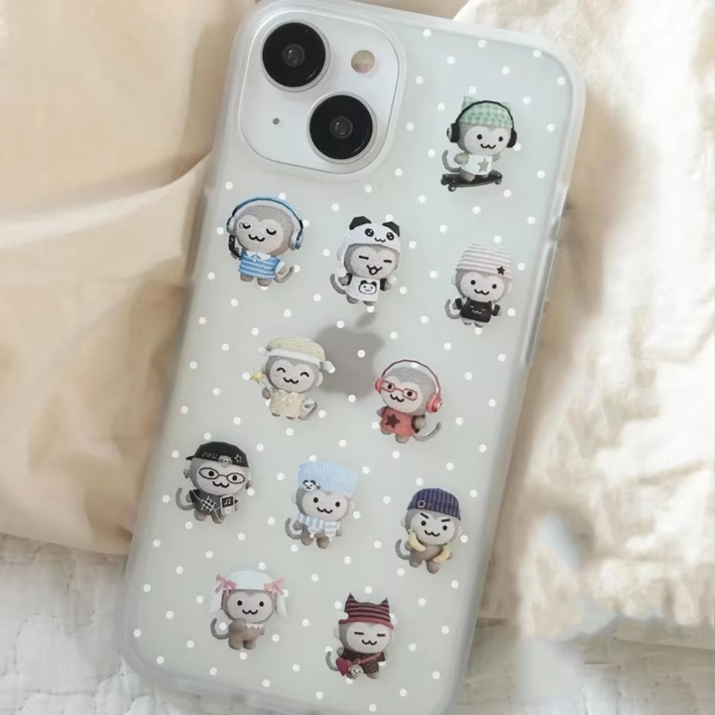 シンプルで可愛いモンキー柄の白い水玉模様のiPhoneケース - Phone Cases For Iphone 16 のレビューと価格